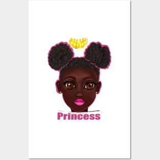 Princess - beautiful black girl with Afro hair in puffs, brown eyes and dark brown skin side profile. Hair love ! Posters and Art